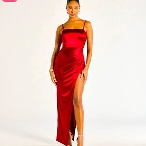 Elegant Red Satin Evening Gown